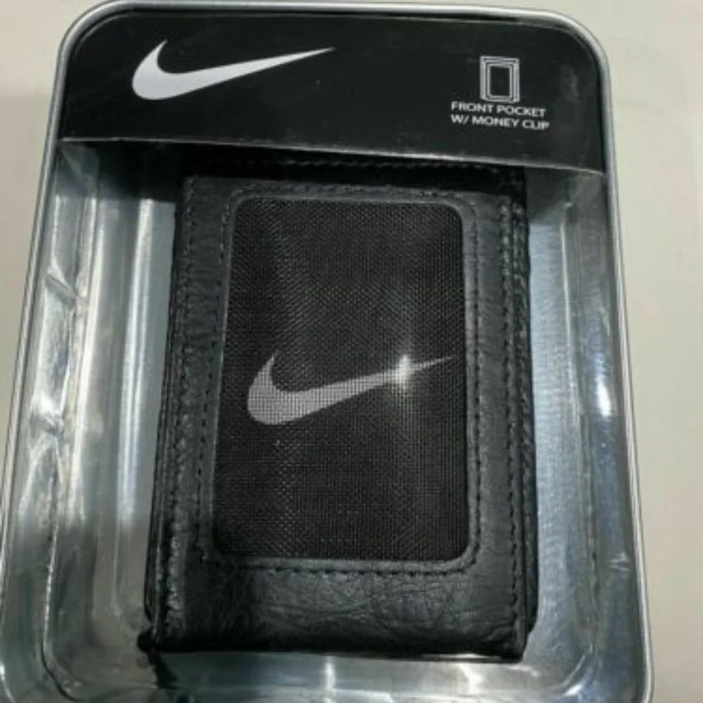 Nike Pebble Leather Wallet Magnetic Closure brand logo accent